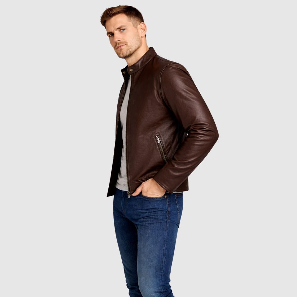 Herren Schaffell Lederjacke Braun – Slim Fit Bomber