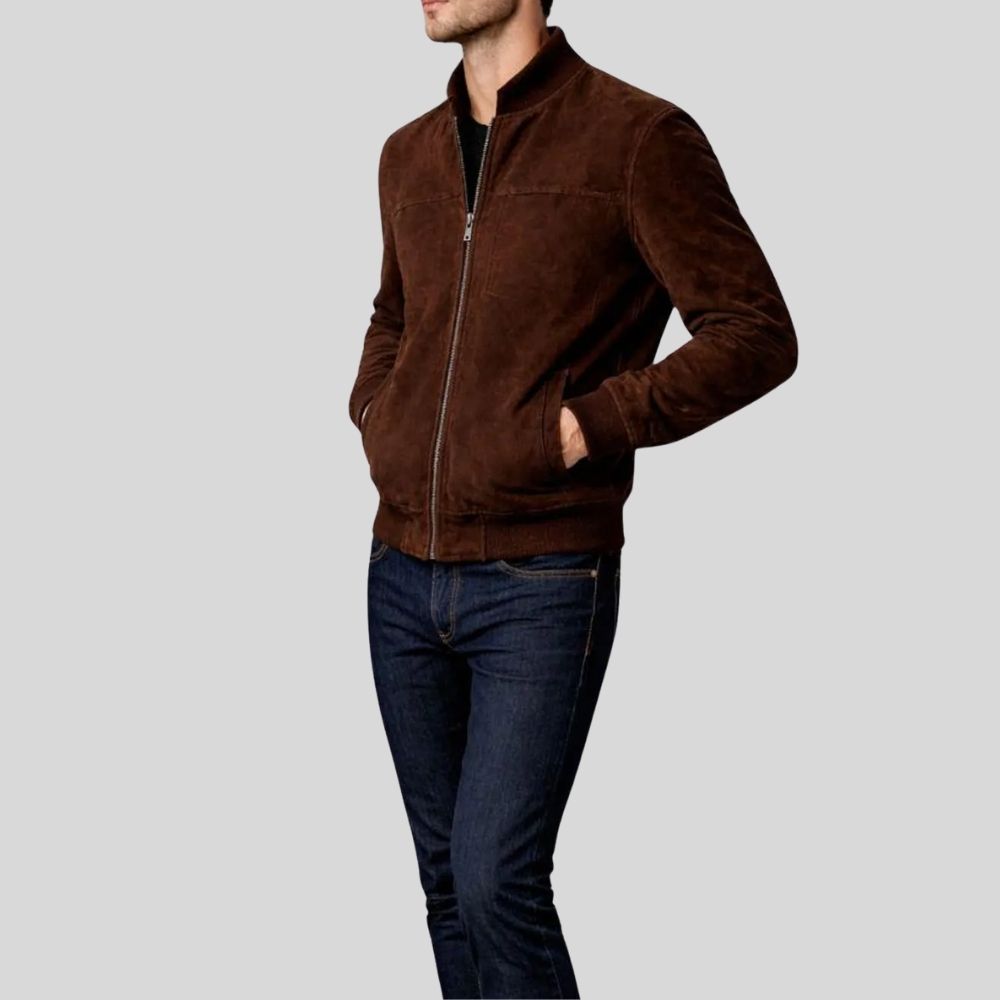 Herren Bomberjacke Wildleder Dunkelbraun