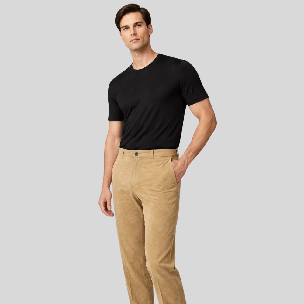 Herren Goatsuede Hose Beige – Straight Fit Wildlederhose