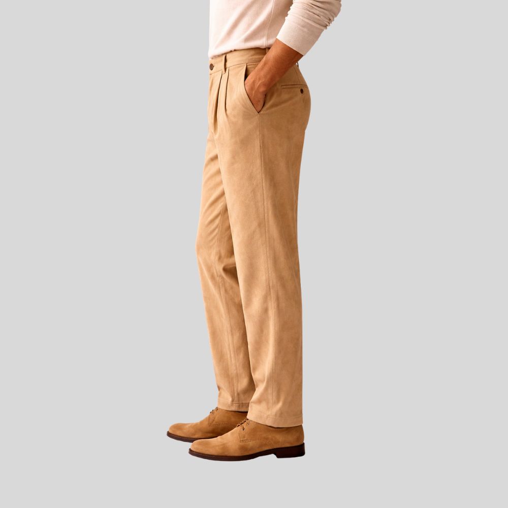 Herren Beige Goatsuede Hose – Slim Fit Siena Classic