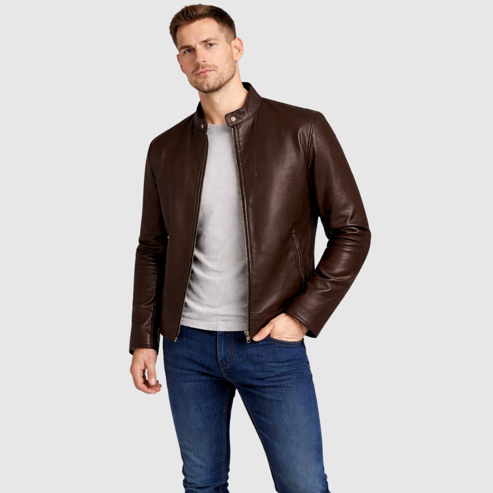 Herren Schaffell Lederjacke Braun – Slim Fit Bomber
