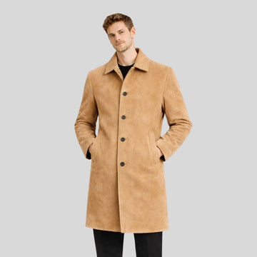 Herren Wildledermantel Camel – Klassischer Langmantel