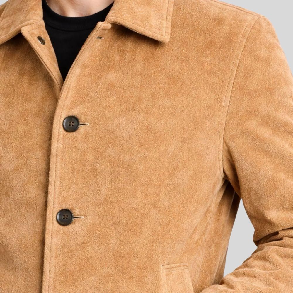 Herren Wildledermantel Camel – Klassischer Langmantel