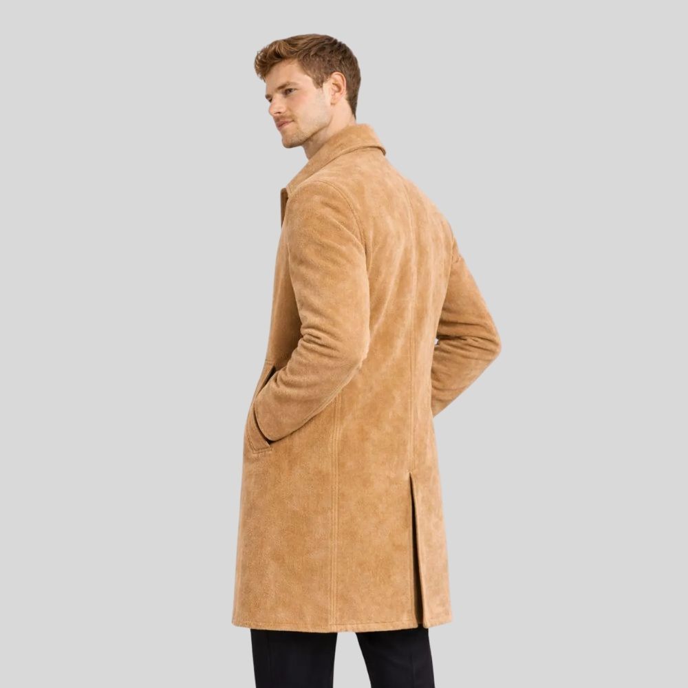 Herren Wildledermantel Camel – Klassischer Langmantel