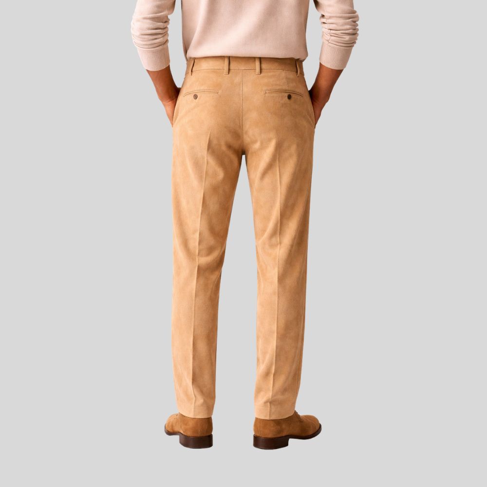 Herren Beige Goatsuede Hose – Slim Fit Siena Classic