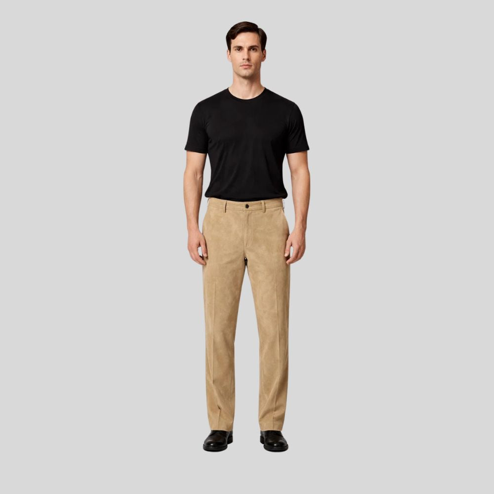 Herren Goatsuede Hose Beige – Straight Fit Wildlederhose