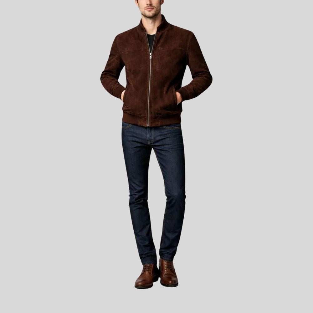 Herren Bomberjacke Wildleder Dunkelbraun