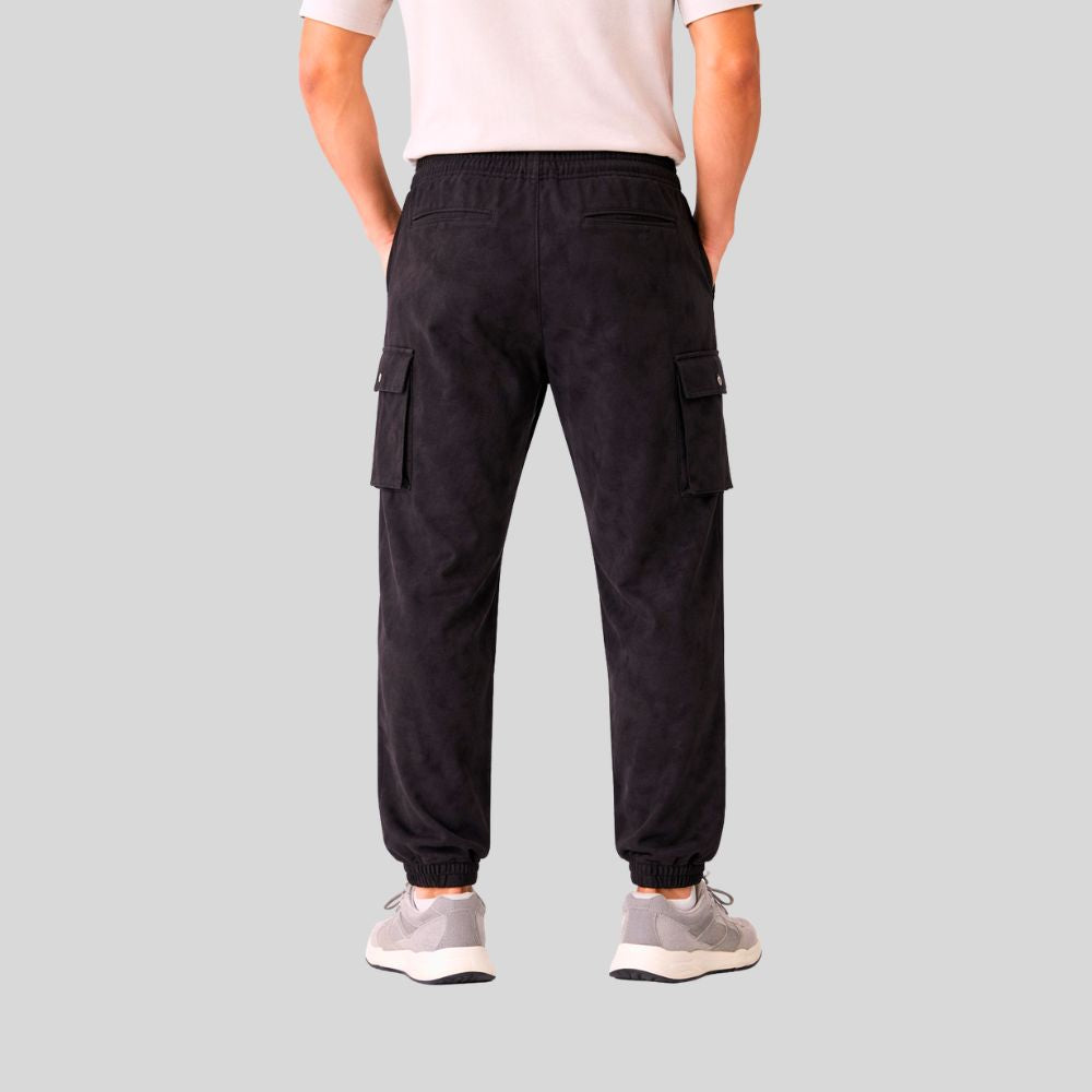 Herren Schwarze Goatsuede Cargo Jogger Hose – Relaxed Fit Noir Utility