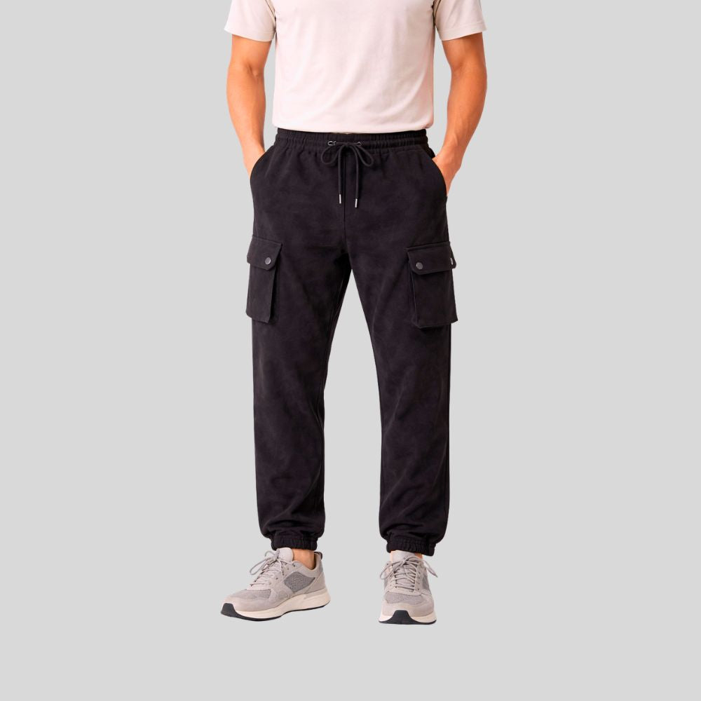 Herren Schwarze Goatsuede Cargo Jogger Hose – Relaxed Fit Noir Utility