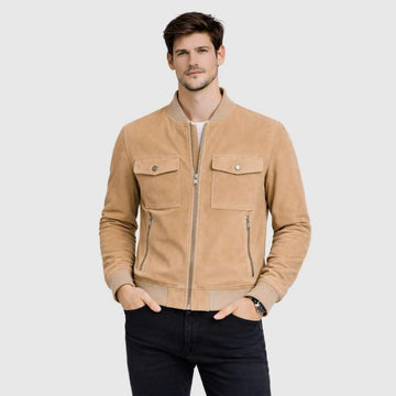 Herren Bomberjacke Wildleder Camel Utility