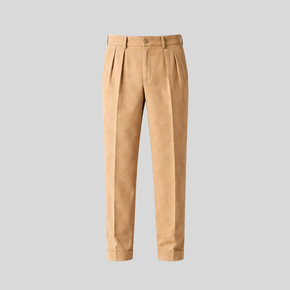 Herren Beige Goatsuede Hose – Slim Fit Siena Classic