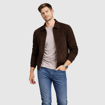 Blouson Wildleder Dunkelbraun mit Hemdkragen