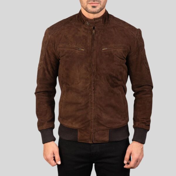 Braune Wildlederjacke Herren – Suede Bomberjacke mit Reißverschluss - Image 3