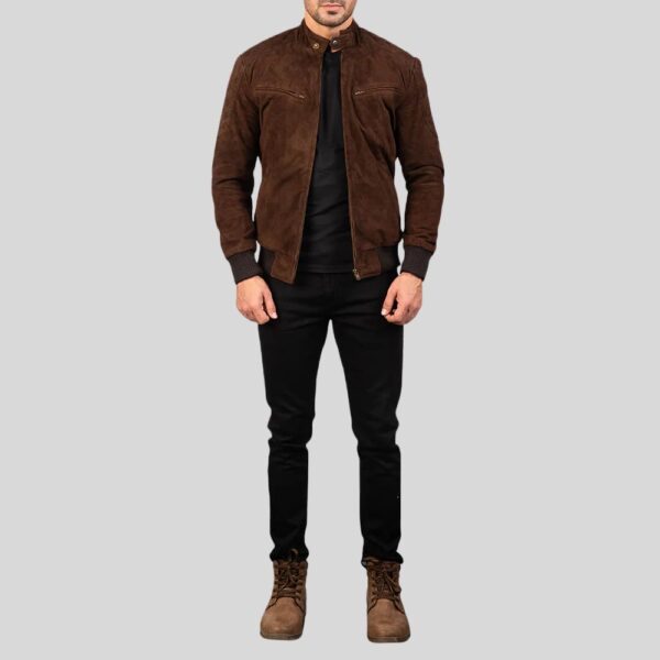 Braune Wildlederjacke Herren – Suede Bomberjacke mit Reißverschluss - Image 6