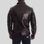 Schwarze Herrenlederjacke Rückansicht – Glattes Echtleder mit Gold-Zipper an Ärmeln