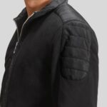 Schwarze Wildlederjacke Herren mit Reißverschluss und gerippten Bündchen