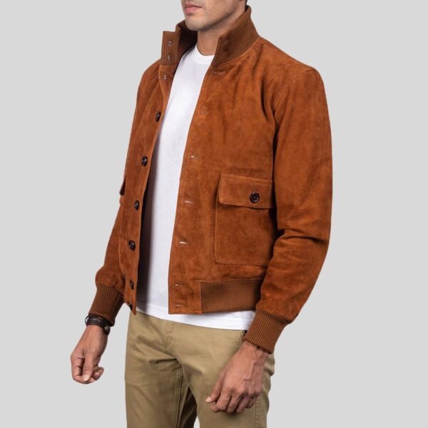 Wildleder Blouson Herren Braun – Vintage Stehkragenjacke mit Knöpfen - Image 2