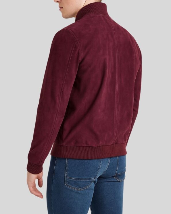 Rückansicht der Bordeauxfarbenen Wildleder Bomberjacke für Herren