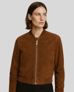 Damen Braune Suede Bomberjacke – Wildlederjacke mit Reißverschluss