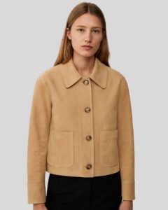Damen beige Suede Kurzjacke Frontansicht