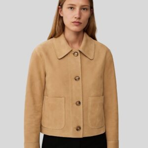 Damen beige Suede Kurzjacke Frontansicht