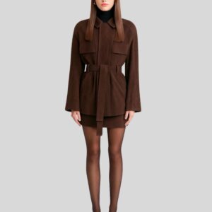Damen Dunkelbraune Suede Kurzjacke – Noir Chic