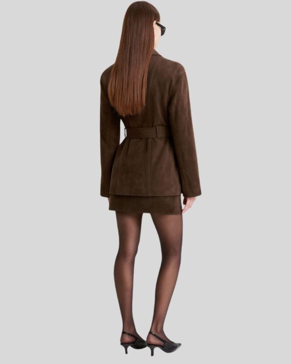 Damen Dunkelbraune Suede Kurzjacke – Rückseite