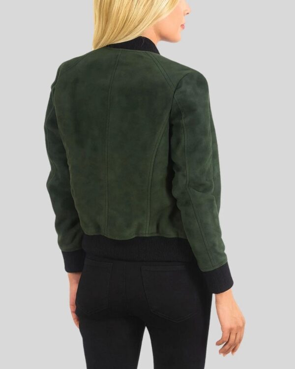 Damen Grüne Suede Bomberjacke – Wildlederjacke mit Reißverschluss, gerippten Bündchen & modernem Kurzschnitt - Image 2