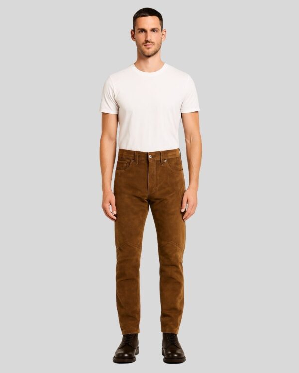 Herren braune Suede Hose Frontansicht