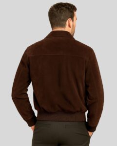 Herren dunkelbraune Suede Jacke Rückansicht getragen