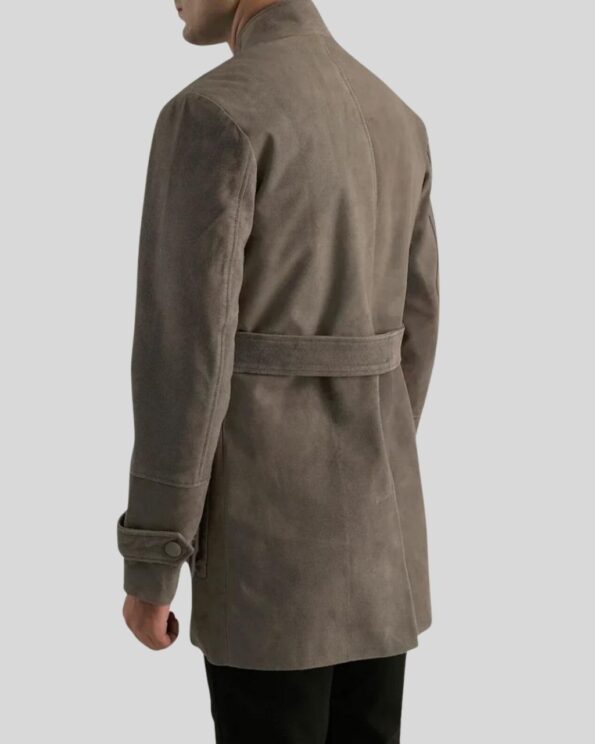 Rückansicht Herren Wildleder Fieldjacke in Grau mit Gürtel